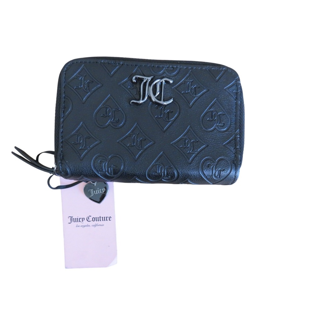 Juicy Couture Black Embossed Logo Zip Around Wallet Card Holder Pouch